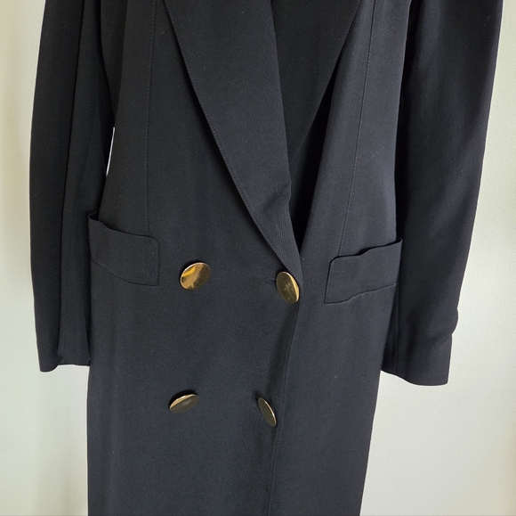 Vintage Louis Feraud Double-Breasted Wool Coat Midnight Blue Size 12 - Picture 6 of 15